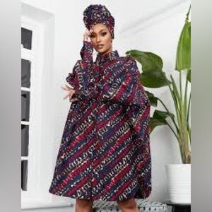 Grass-fields Womens Tunic Kaftan African Print Shirt Dress Oversized Size 18